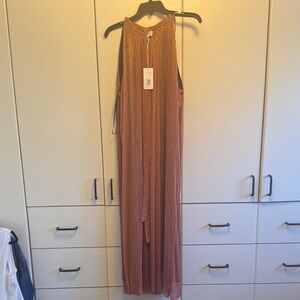 Johnny Was Halter Shimmery Metalic Dress Copper MIDI